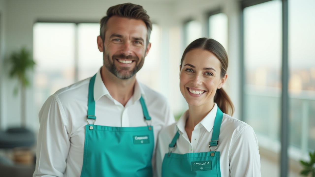 Equipo profesional de Crepuscle Cleaning sonriendo en un entorno moderno de Madrid