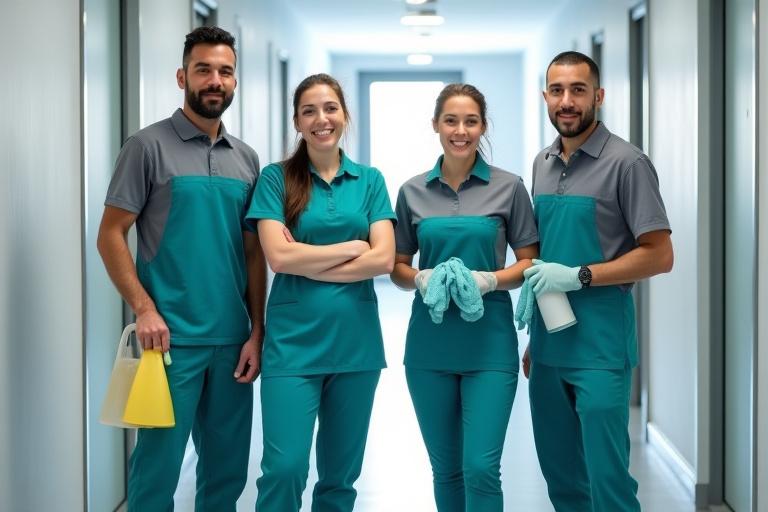 Personal de limpieza profesional de Crepuscle con uniformes corporativos